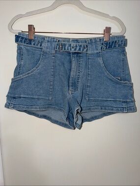Forever 21 Belted Y2K Medium Blue Denim High-Waist Shorts | 27